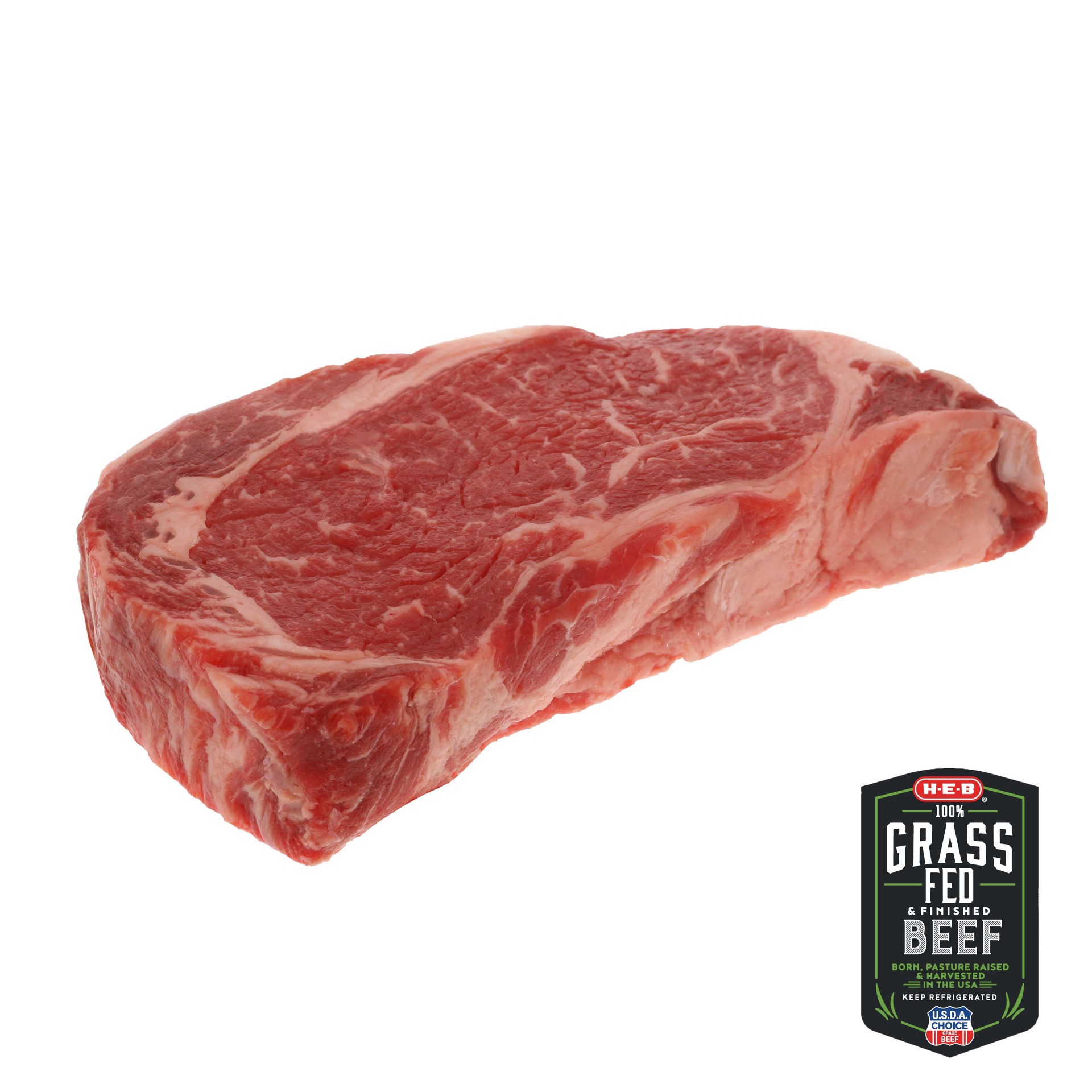 slide 1 of 1, H-E-B Grass Fed Beef Ribeye Steak Boneless Thick, USDA Choice, per lb