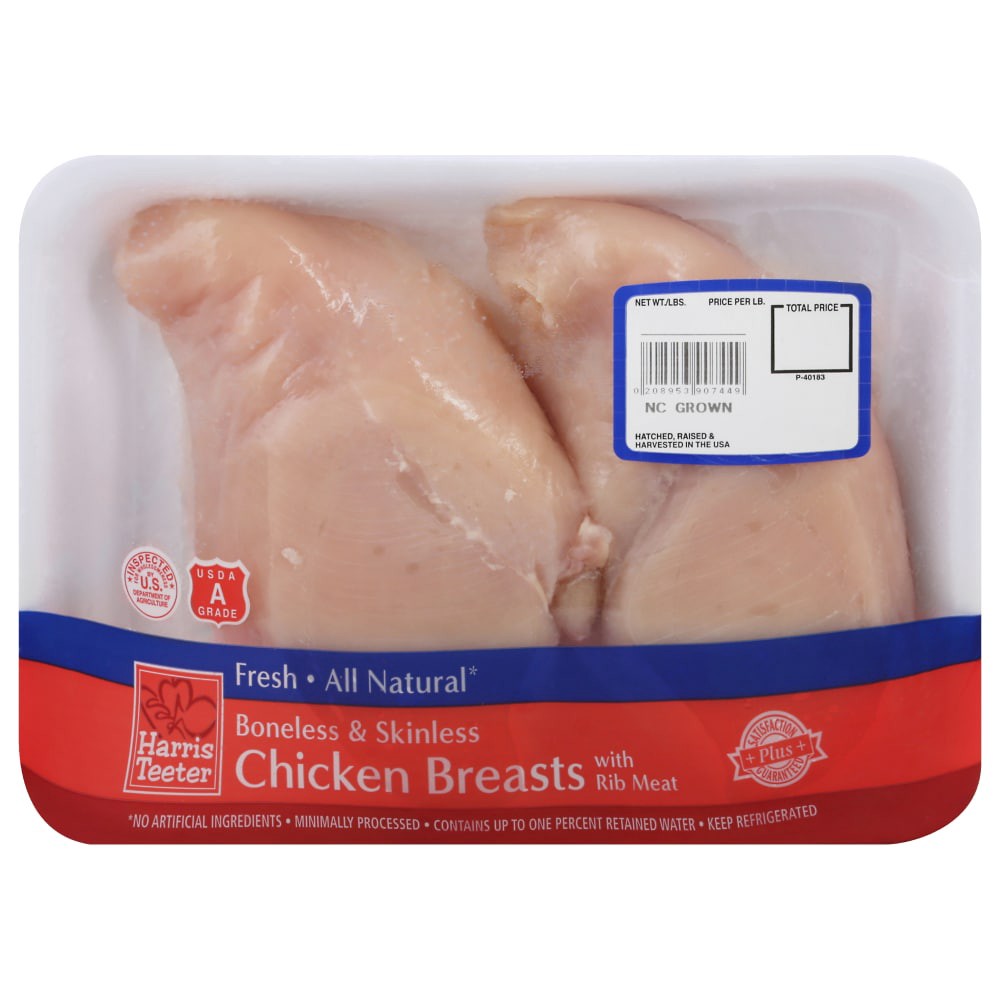 slide 1 of 4, Harris Teeter Boneless Skinless Chicken Breasts Small Pack, per lb