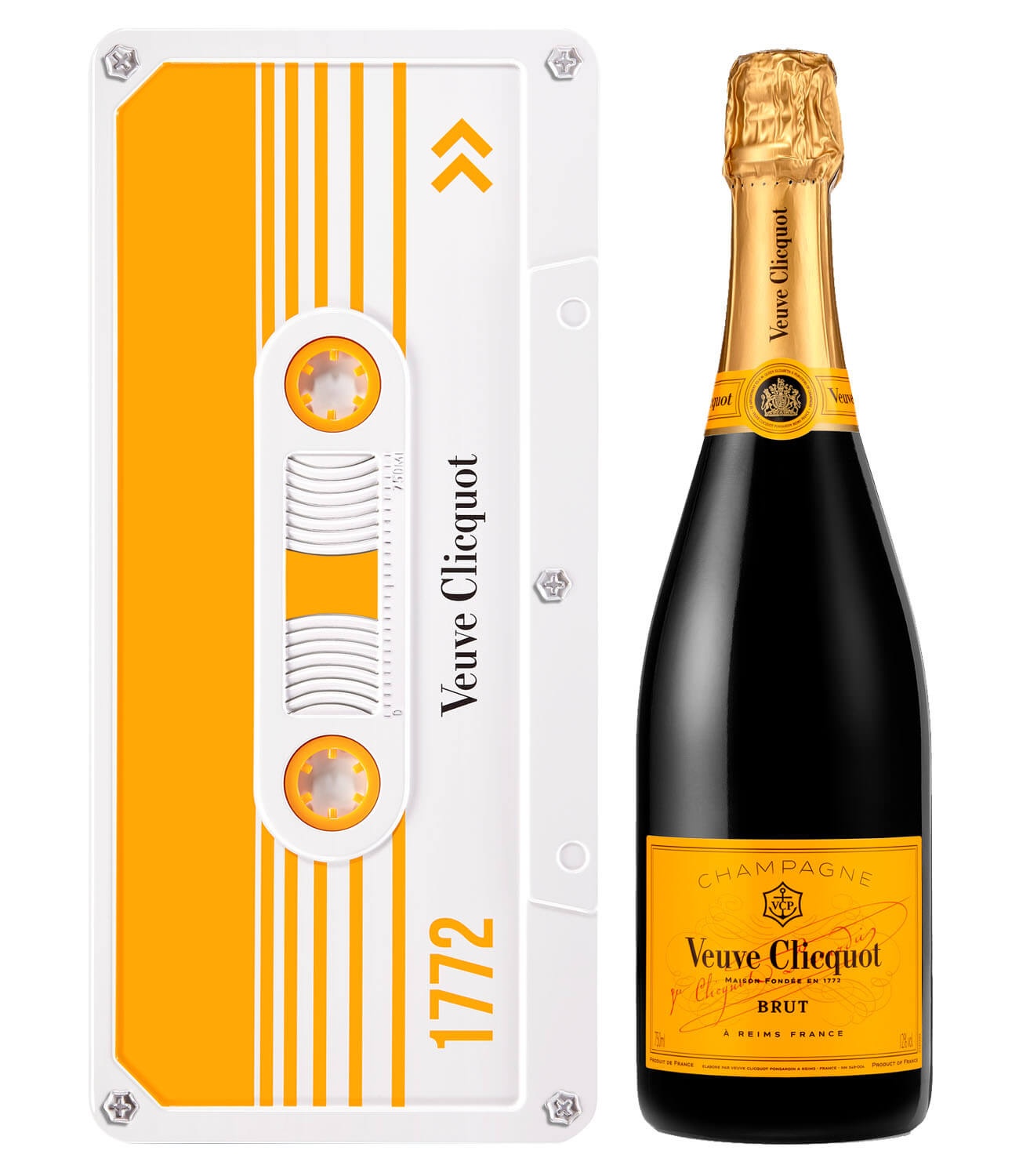 slide 1 of 1, Veuve Clicquot Yellow Label With Cassette Tape Tin, 750 ml