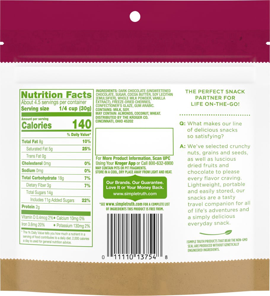 slide 2 of 2, Simple Truth Freeze-Dried Cherries In Dark Chocolate, 5 oz