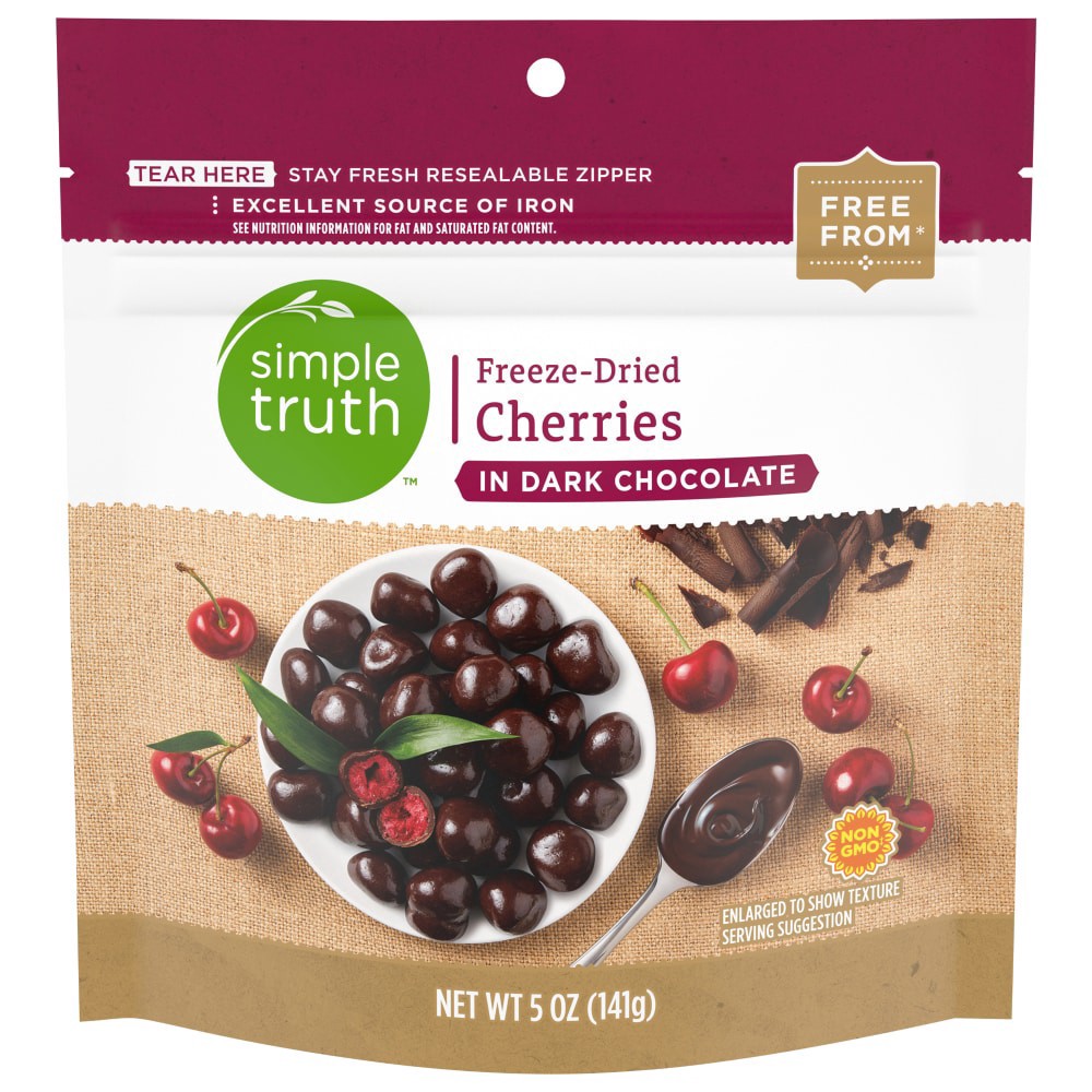 slide 1 of 2, Simple Truth Freeze-Dried Cherries In Dark Chocolate, 5 oz