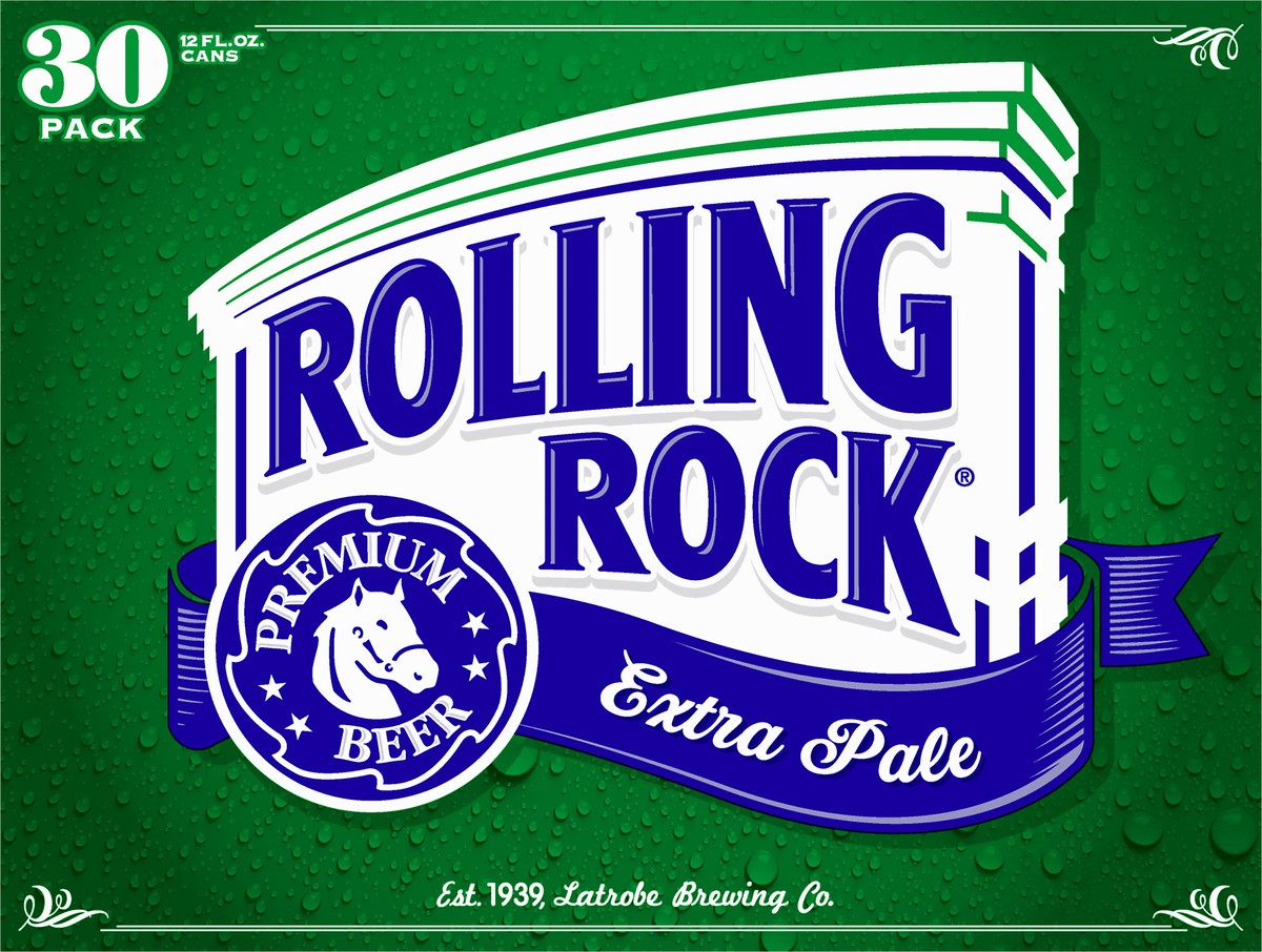slide 1 of 1, Rolling Rock Extra Pale Beer, 30 Pack 12 fl. oz. Cans, 4.6% ABV, 30 ct; 12 oz