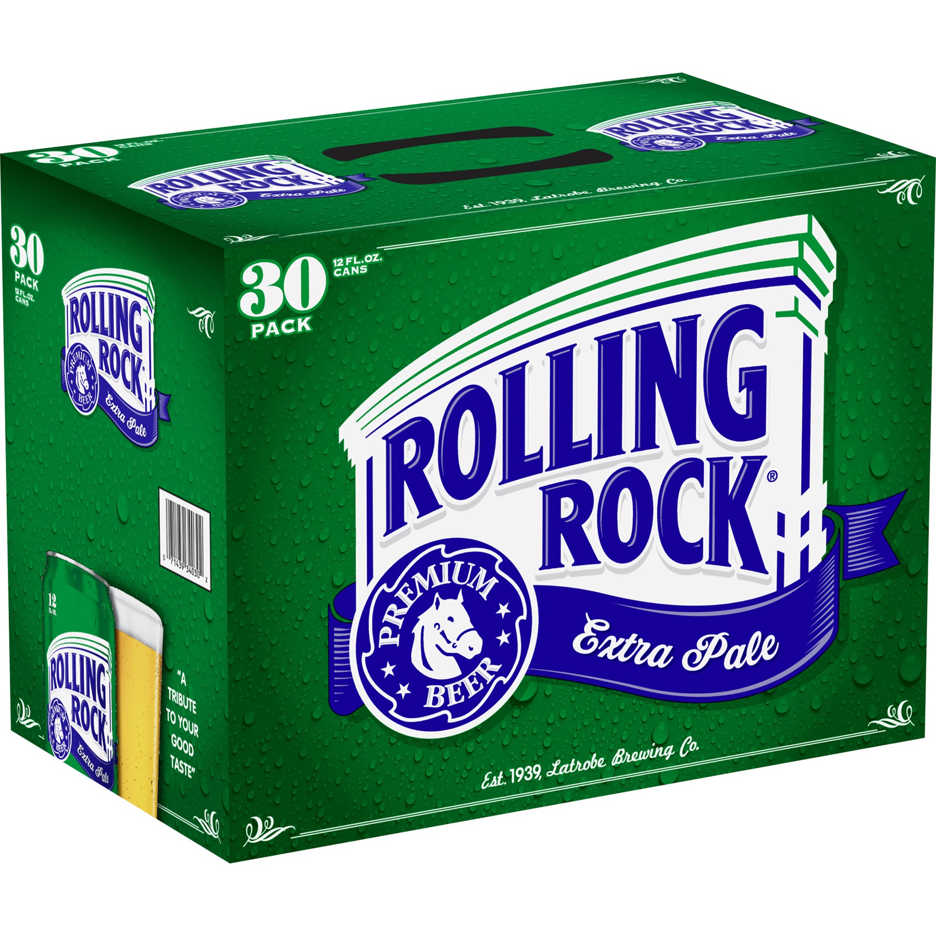 slide 1 of 1, Rolling Rock Extra Pale Beer, 30 Pack 12 fl. oz. Cans, 4.6% ABV, 30 ct; 12 oz