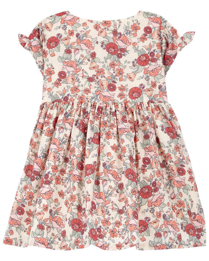 slide 2 of 3, Oshkosh Baby Floral Print Puff Sleeve Dress Cream 3M, 1 ct