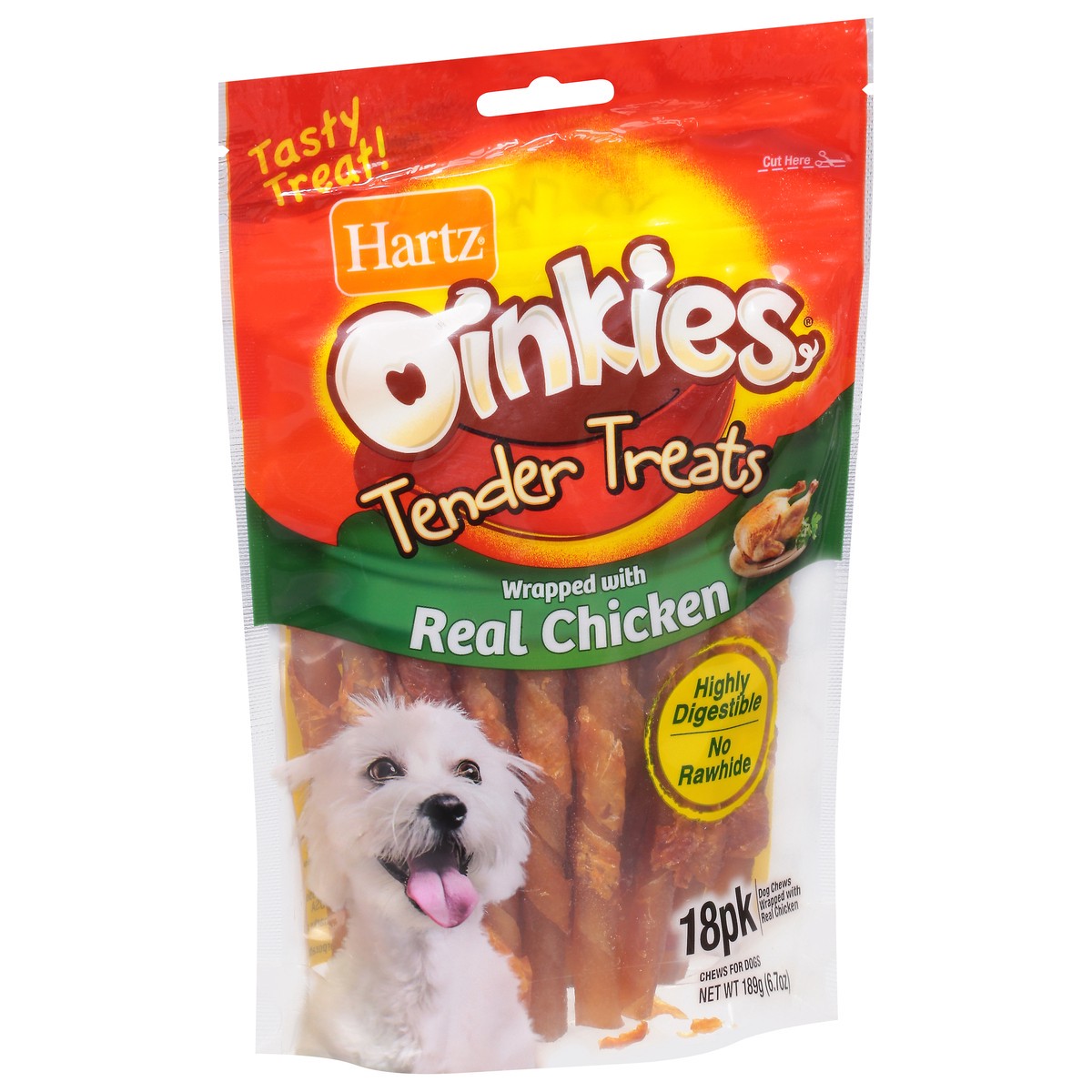 slide 4 of 9, Oinkies Tender Treats Wrapped with Real Chicken Chews for Dogs 18 ea, 18 ct