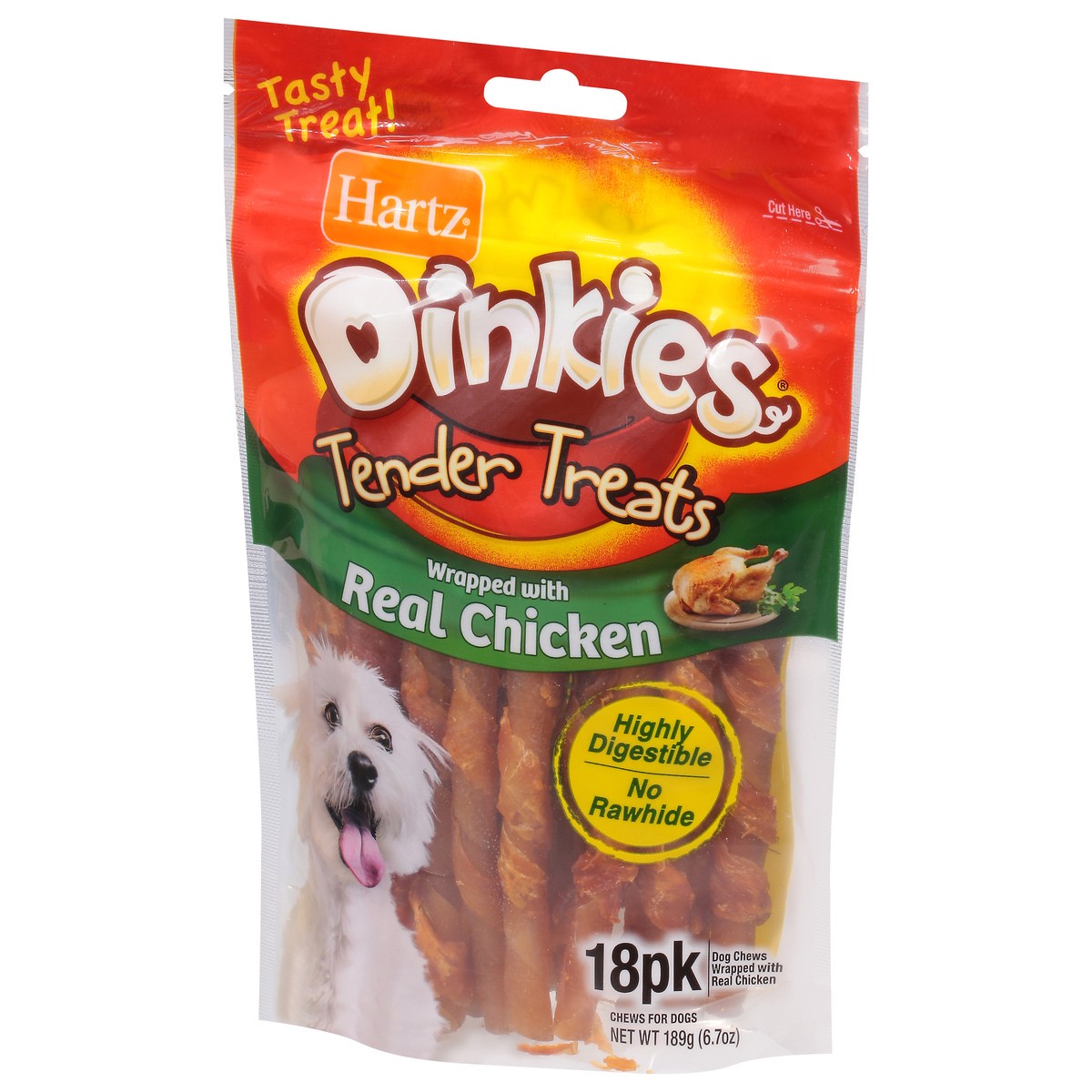 slide 6 of 9, Oinkies Tender Treats Wrapped with Real Chicken Chews for Dogs 18 ea, 18 ct