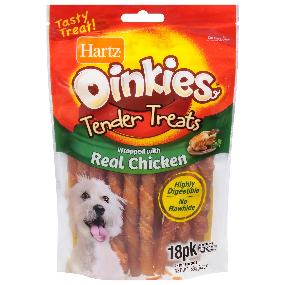 slide 1 of 9, Oinkies Tender Treats Wrapped with Real Chicken Chews for Dogs 18 ea, 18 ct