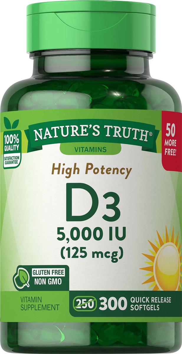 slide 5 of 5, Nature's Truth High Potency Vitamin D3 125 mcg (5,000 IU), 300 ct