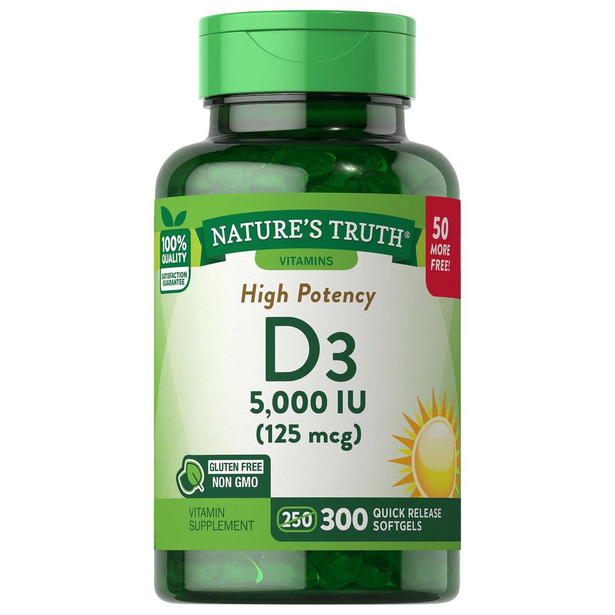 slide 1 of 5, Nature's Truth High Potency Vitamin D3 125 mcg (5,000 IU), 300 ct