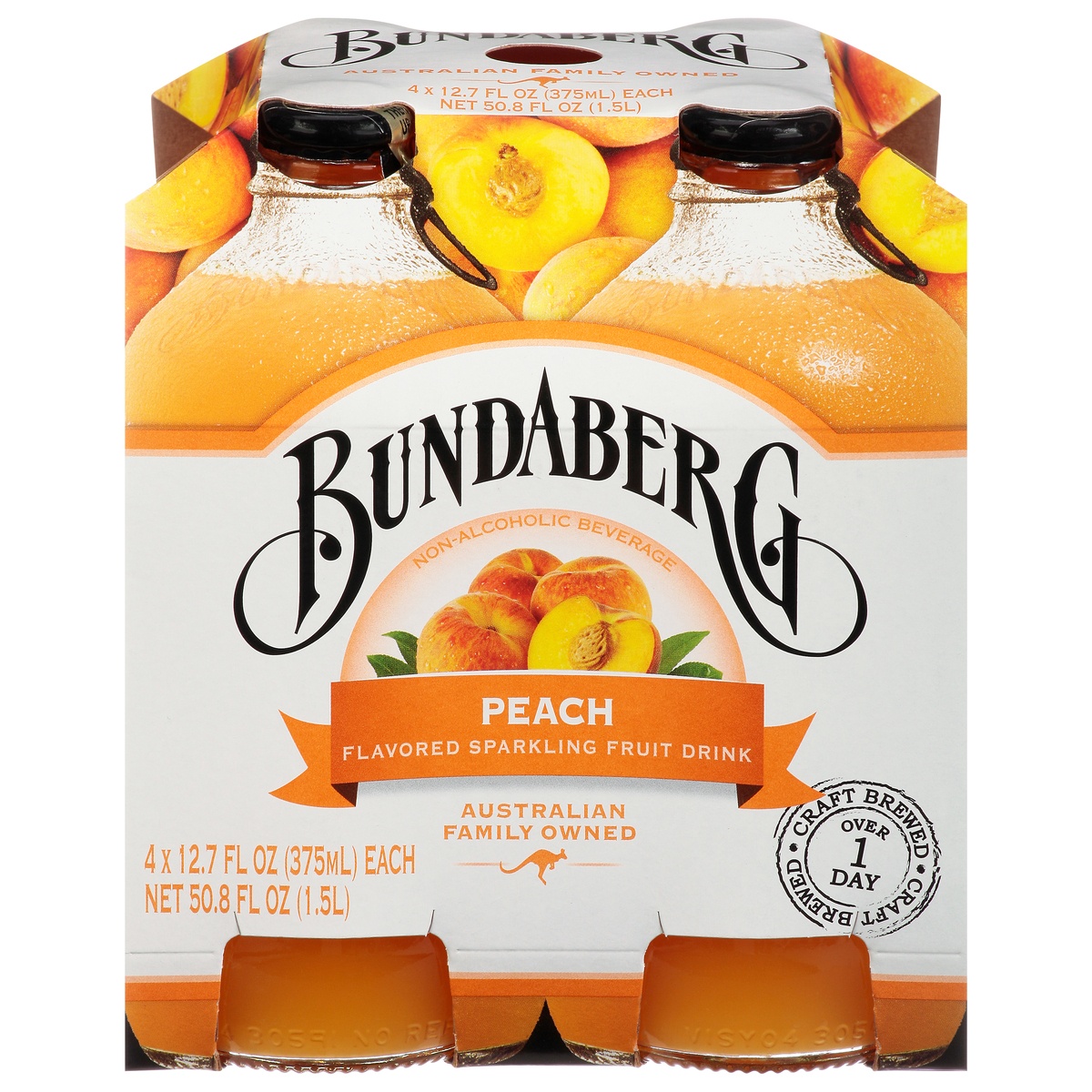 slide 1 of 1, Bundaberg Fruit Drink Sparkling Peach - 4-12.7 Fl. Oz., 4 ct