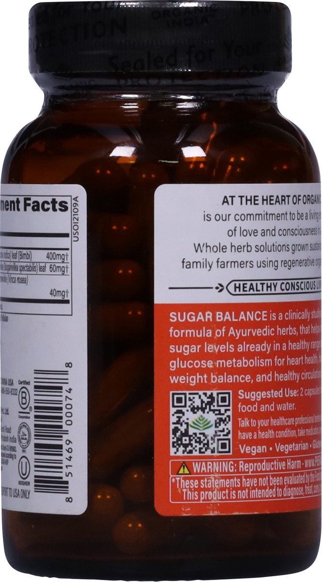 slide 12 of 13, Organic India Sugar Balance 90 Veg Caps, 90 ct