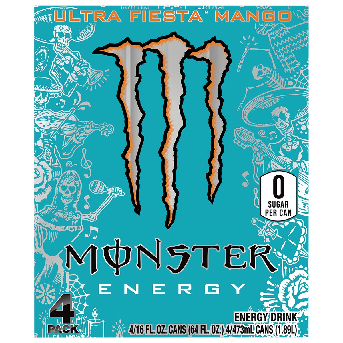slide 1 of 13, Monster Ultra Fiesta Mango Energy Drink 4 Pack 4 - 16 fl oz Cans, 4 ct