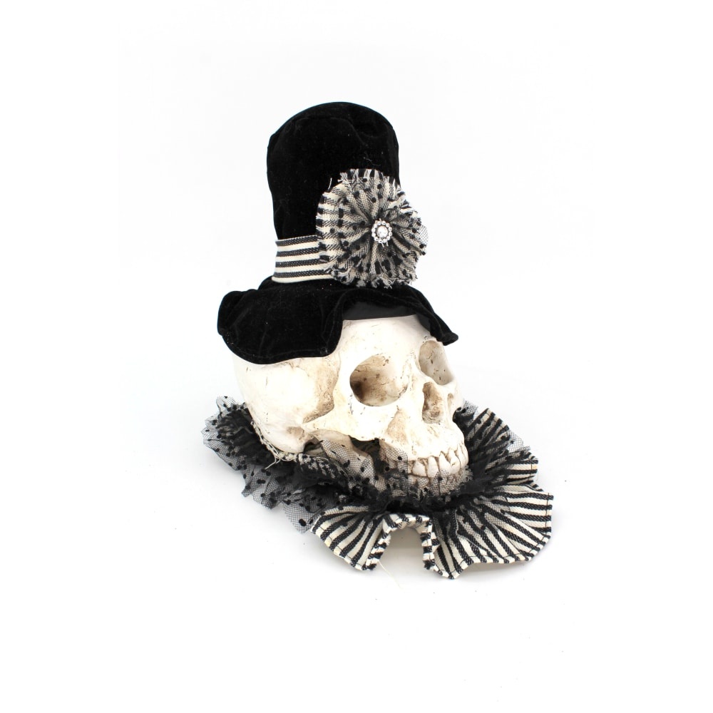 slide 1 of 1, Holiday Home Skeleton With Velvet Hat Decor - White/Black, 8 in