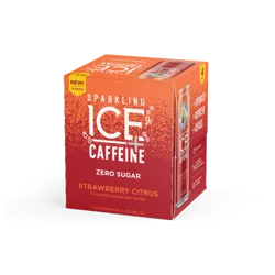 Sparkling ICE + Caffeine Zero Sugar Strawberry Citrus Flavored Sparkling Water, 4 Pack 16 fl oz Cans