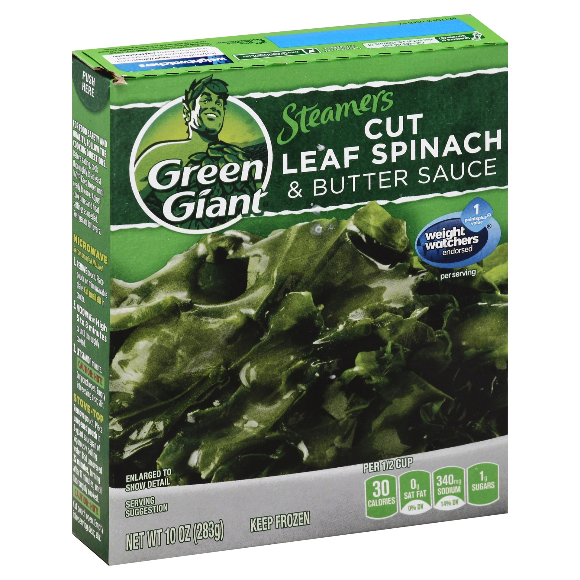 slide 1 of 1, Green Giant Cut Spinach Leaf and Butter Sauce Steamers, 10 oz