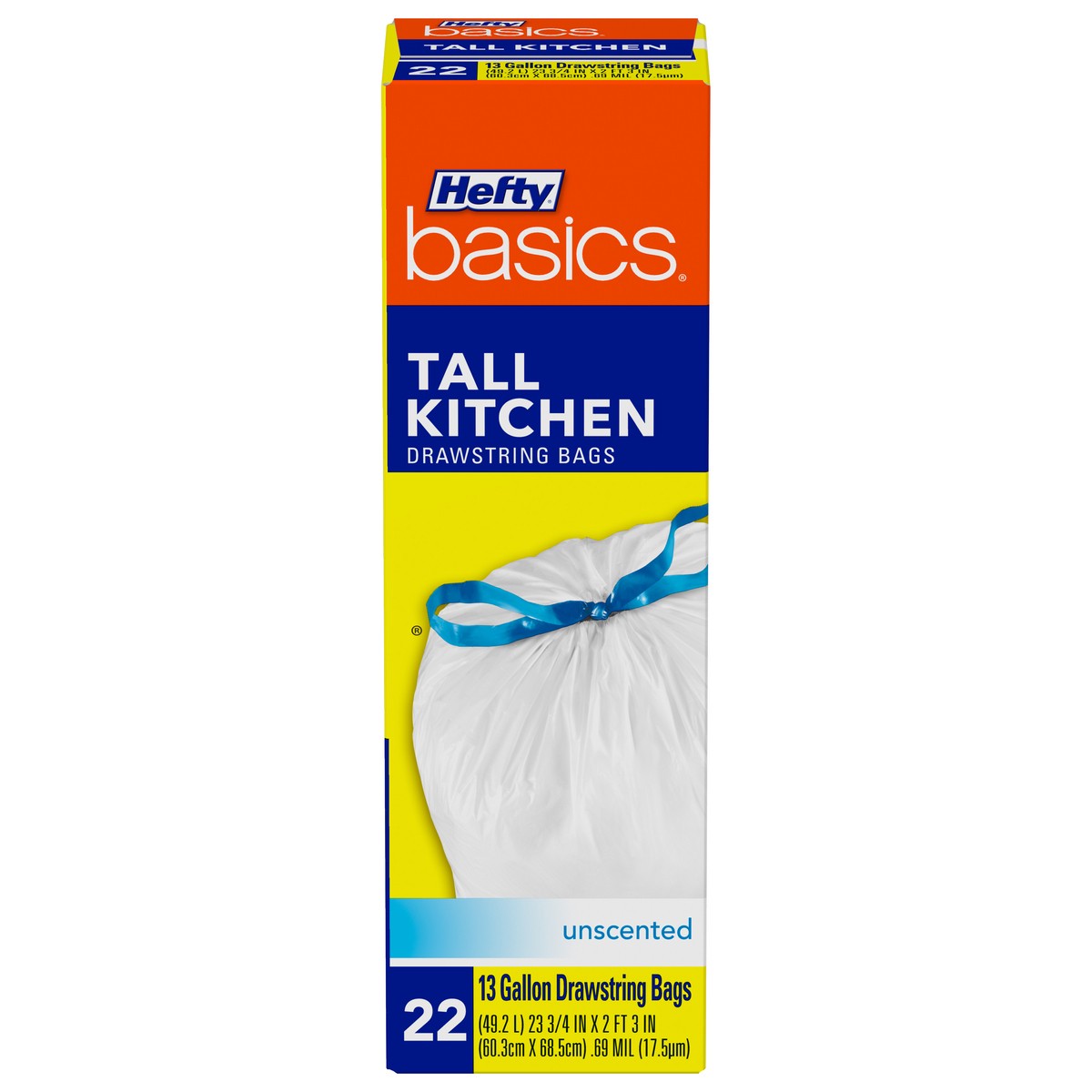 Hefty Basics - 13-Gallon Tall Kitchen Drawstring Trash Bags, 22-Count