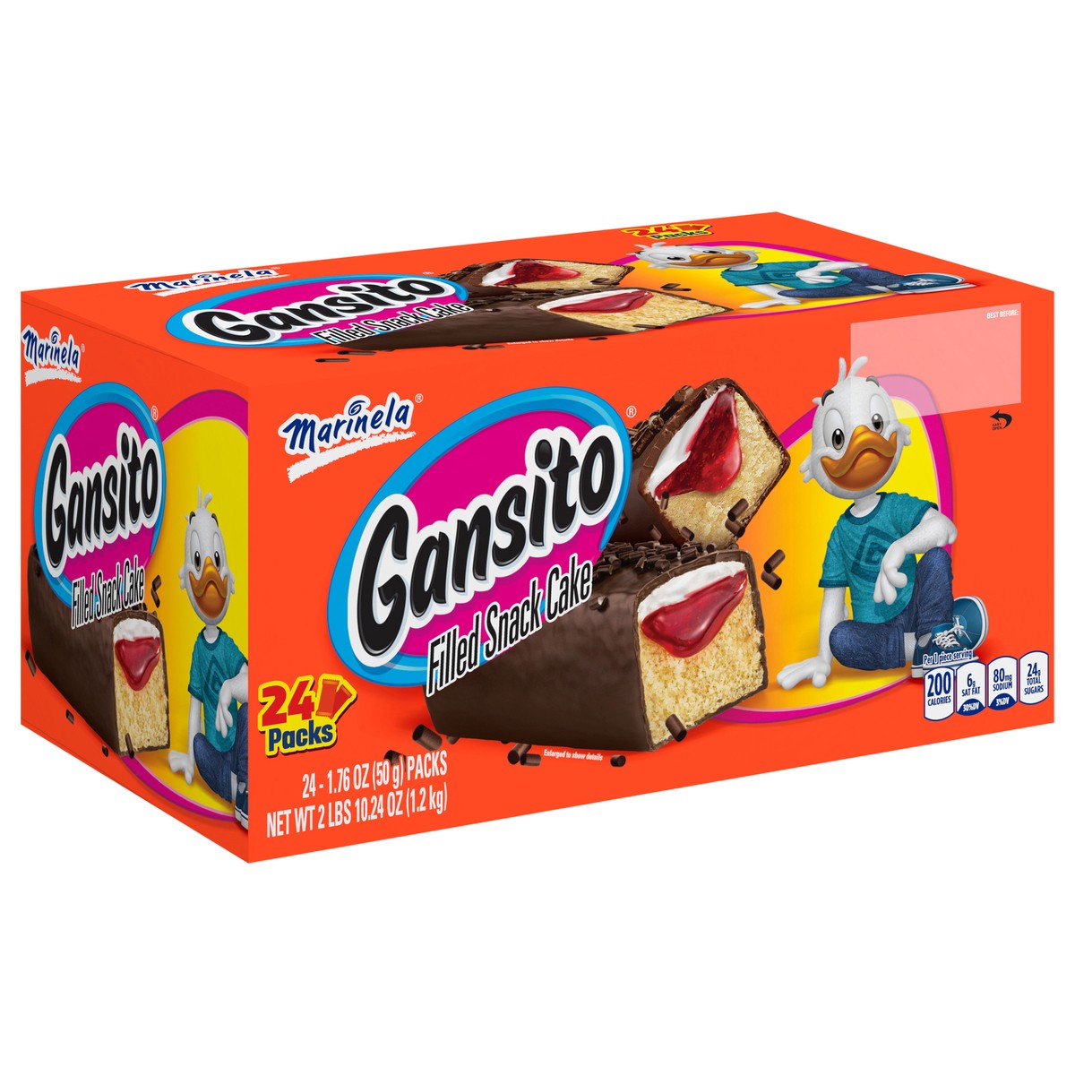 slide 6 of 9, Marinela Gansito Strawberry Filled Snack Cake, 24 packs, Chocolate Flavored Covered Snack Cakes, 42.24 oz Multipack, 24 ct