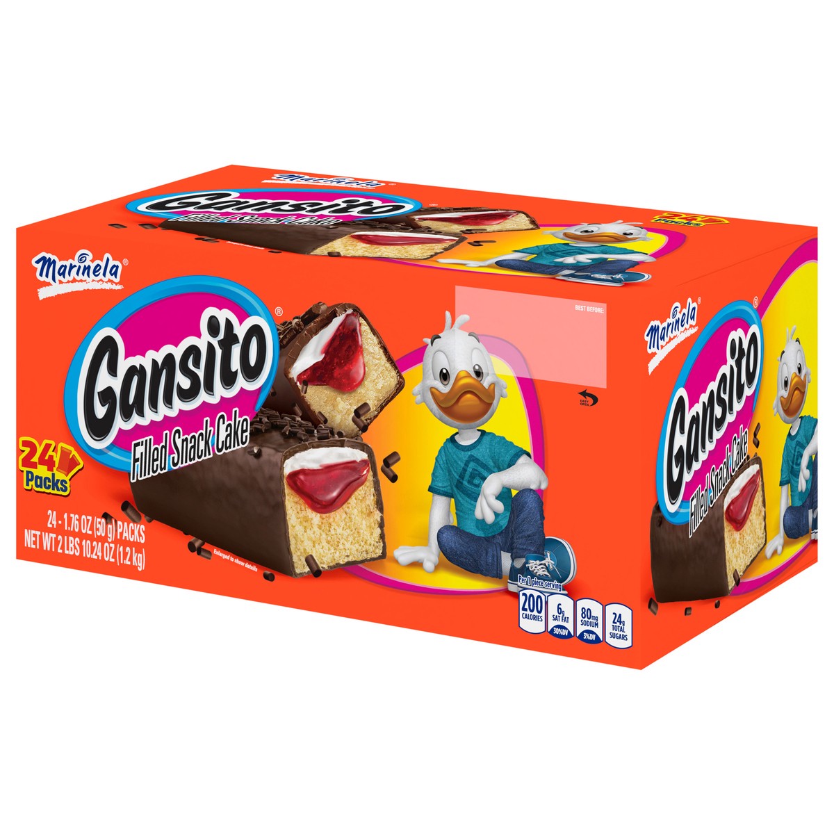 slide 5 of 9, Marinela Gansito Strawberry Filled Snack Cake, 24 packs, Chocolate Flavored Covered Snack Cakes, 42.24 oz Multipack, 24 ct