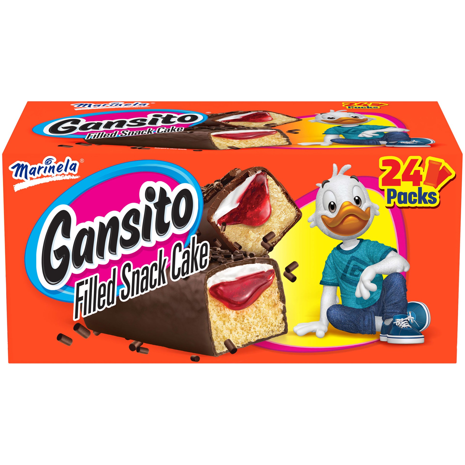 slide 1 of 9, Marinela Gansito Strawberry Filled Snack Cake, 24 packs, Chocolate Flavored Covered Snack Cakes, 42.24 oz Multipack, 24 ct