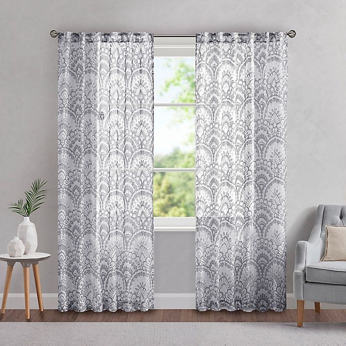 slide 1 of 7, Madison Park Tabitha Rod Pocket/Back Tab Light Filtering Window Curtain Panel - Grey, 95 in