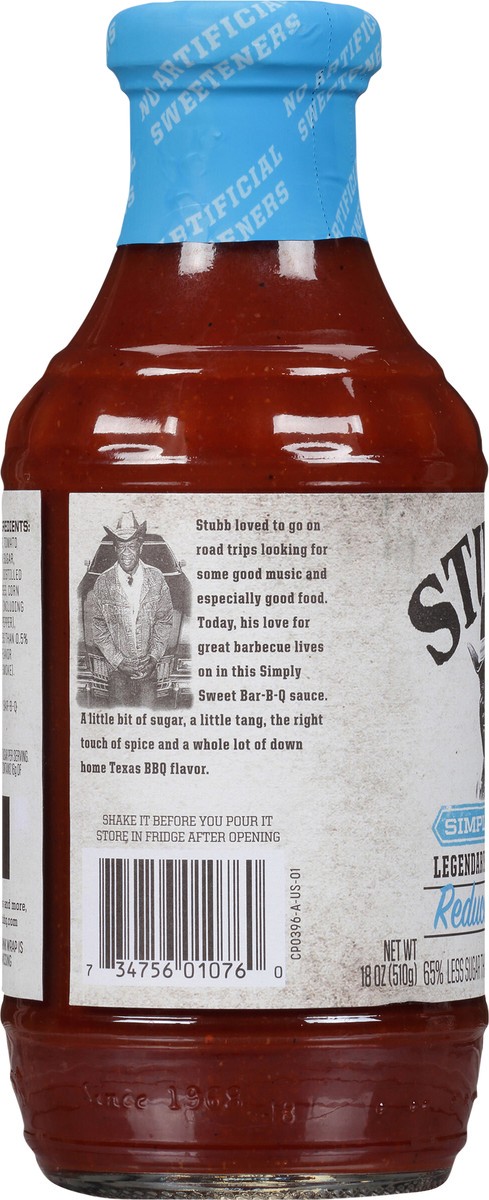 slide 6 of 7, Stubb's Simply Sweet Reduced Sugar BBQ Sauce - 18 Oz, 18 oz