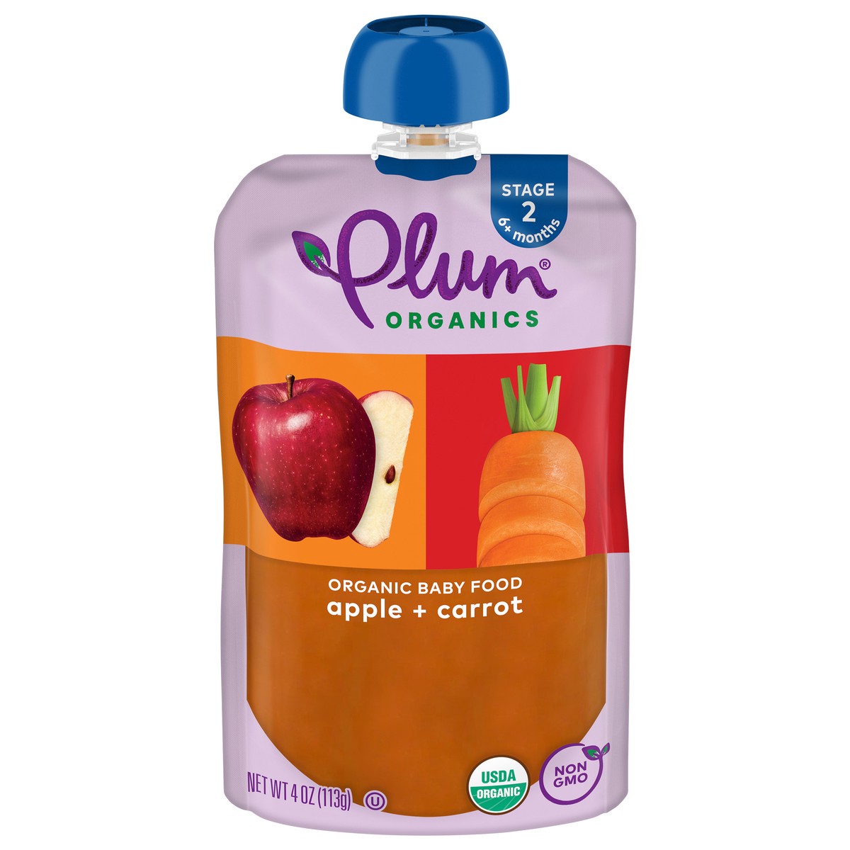 slide 1 of 72, Plum Organics Stage 2 Organic Apple & Carrot 4oz Pouch, 4 oz