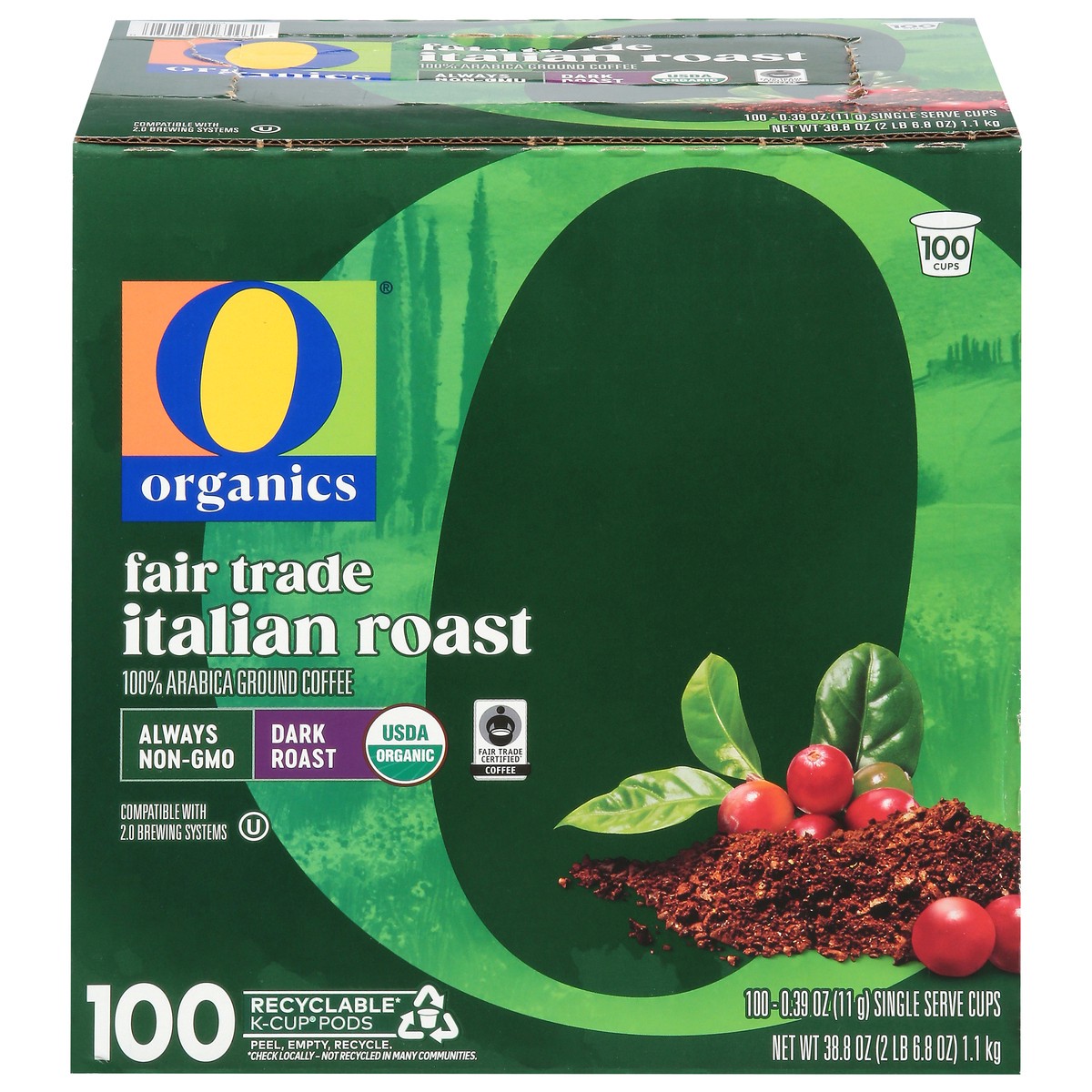 slide 5 of 14, O Organic Italian Roast Coffee Pods 100 Ct - 100 Ct, 100 ct