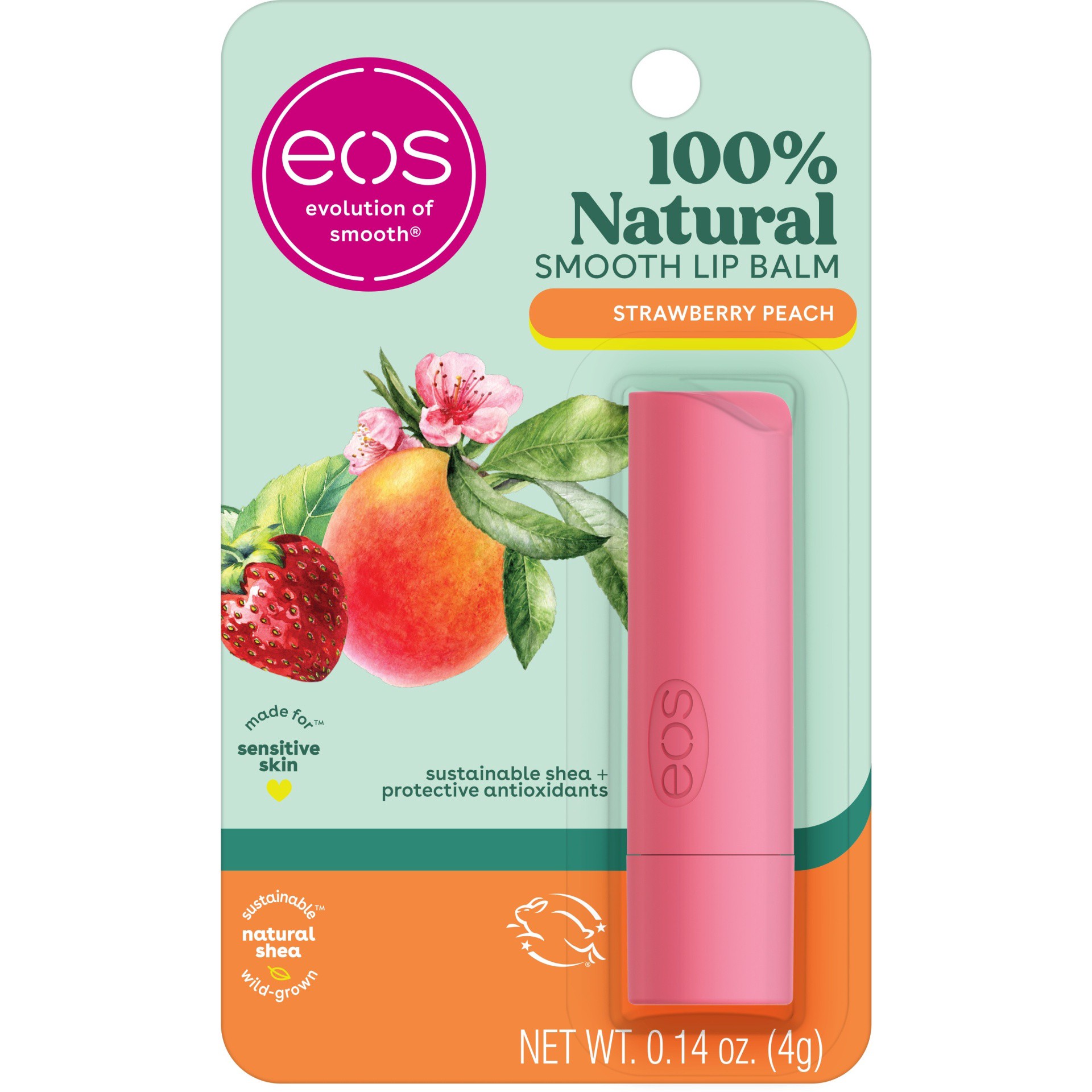 slide 1 of 8, eos 100% Natural Lip Balm Stick - Strawberry Peach - 0.14oz, 0.14 oz