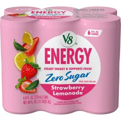 V8 Energy Zero Sugar Strawberry Lemonade, 8 fl oz Can (6 Pack)