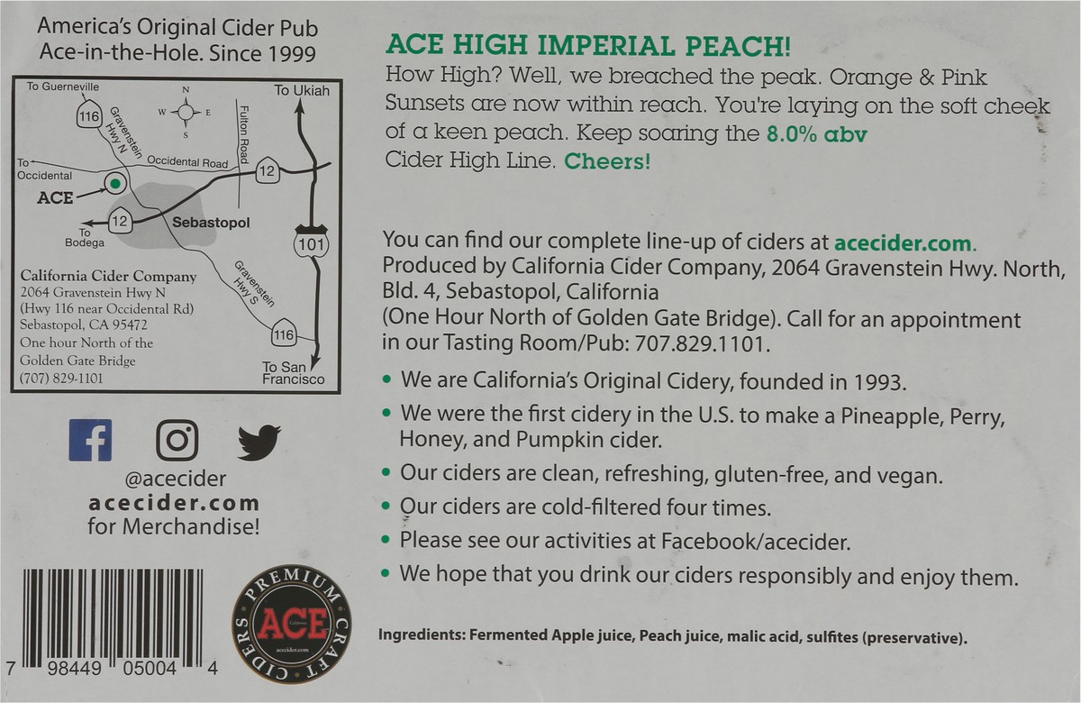 slide 3 of 9, Ace Ciders High! Peach Cider Cans, 6 ct; 12 fl oz