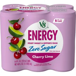 V8 Energy Zero Sugar Cherry Lime Energy Drink - 6 Pack 8 fl oz Cans