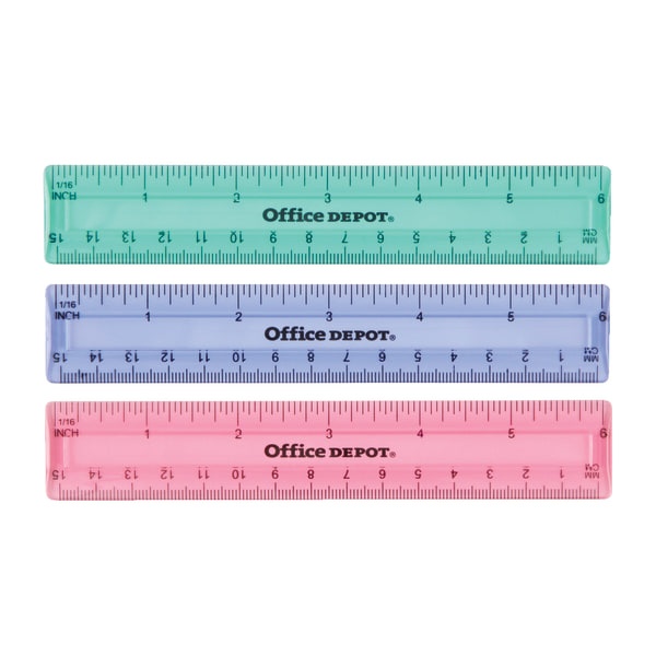 slide 1 of 4, Office Depot Brand Plastic Ruler, 6'', Assorted Colors (No Color Choice), 1 ct