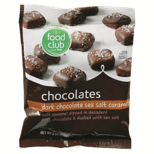 slide 1 of 1, Food Club Dark Chocolate Sea Salt Caramels, 6 oz