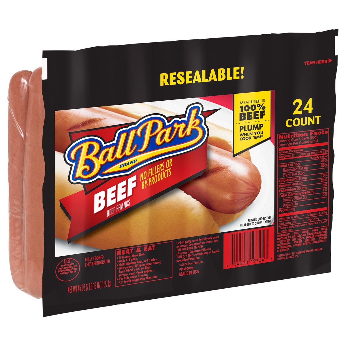 slide 4 of 4, Ball Park Beef Hot Dogs, Club Pack, 24 Count, per lb