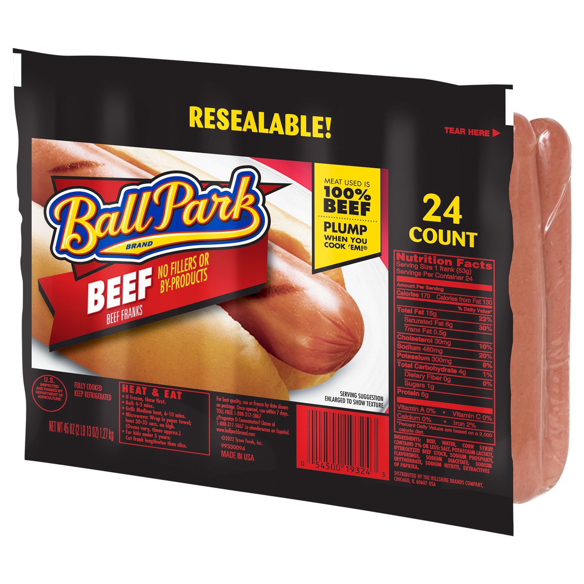 slide 2 of 4, Ball Park Beef Hot Dogs, Club Pack, 24 Count, per lb
