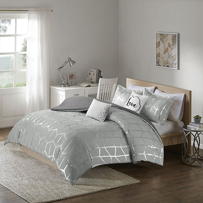 slide 1 of 10, Intelligent Design Raina Full/Queen Duvet Cover Set - Grey/Silver, 5 ct