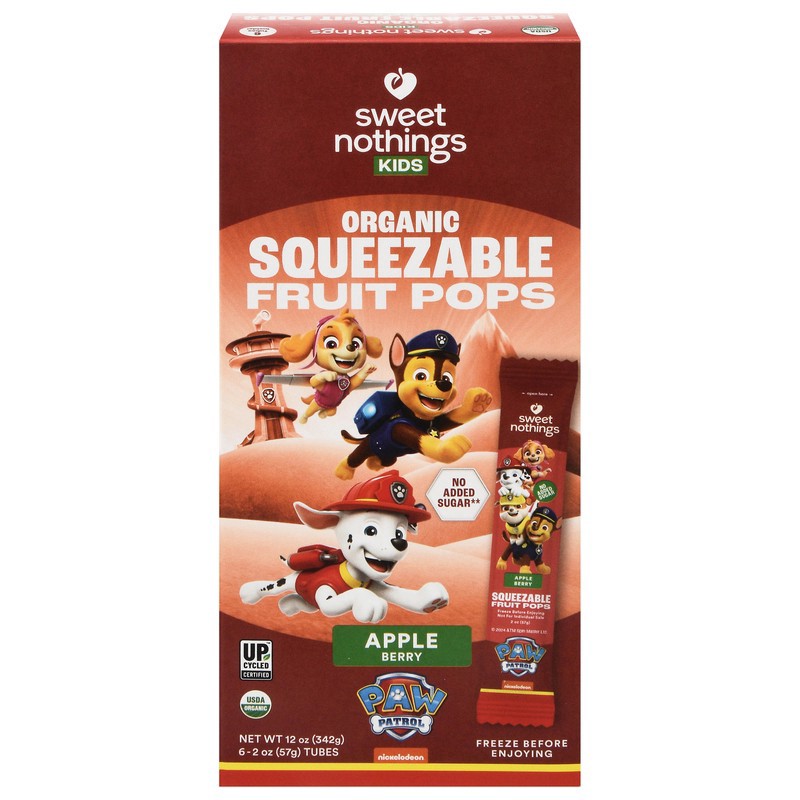 slide 1 of 1, Sweet Nothings Kids Organiic Apple Berry Squeezable Fruit Pops 6 - 2 oz Pops, 6 ct