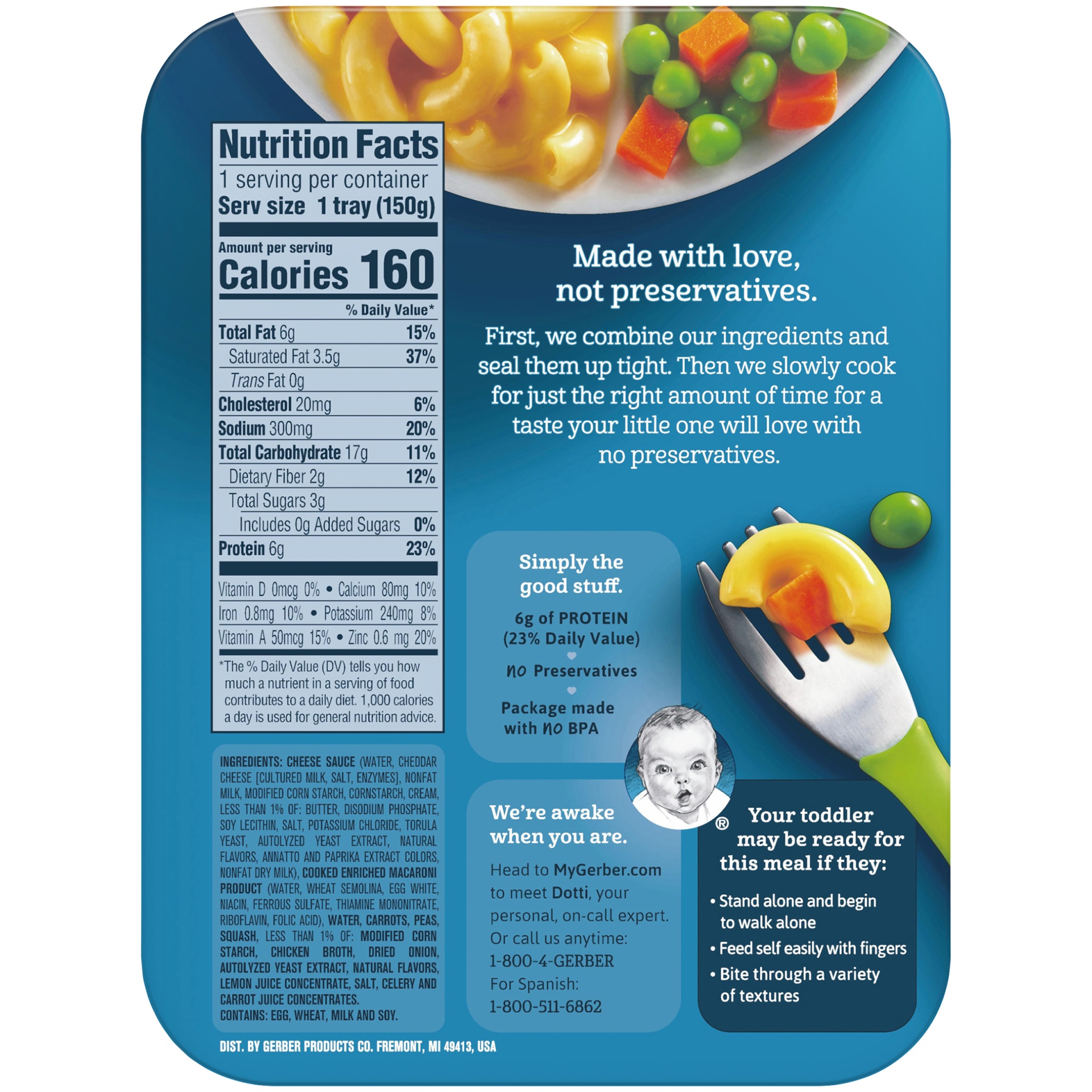 Gerber Lil' Entrees, Macaroni and Cheese with Seasoned Peas & Carrots 6