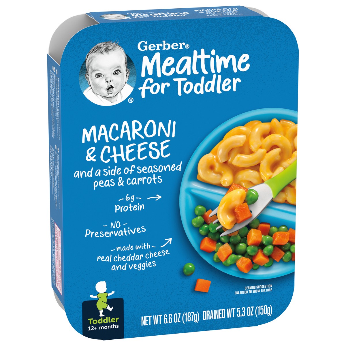 slide 8 of 9, Gerber Mealtime for Toddler, Macaroni and Cheese with Seasoned Peas and Carrots Toddler Food, 6.6 oz Tray, 6.6 oz