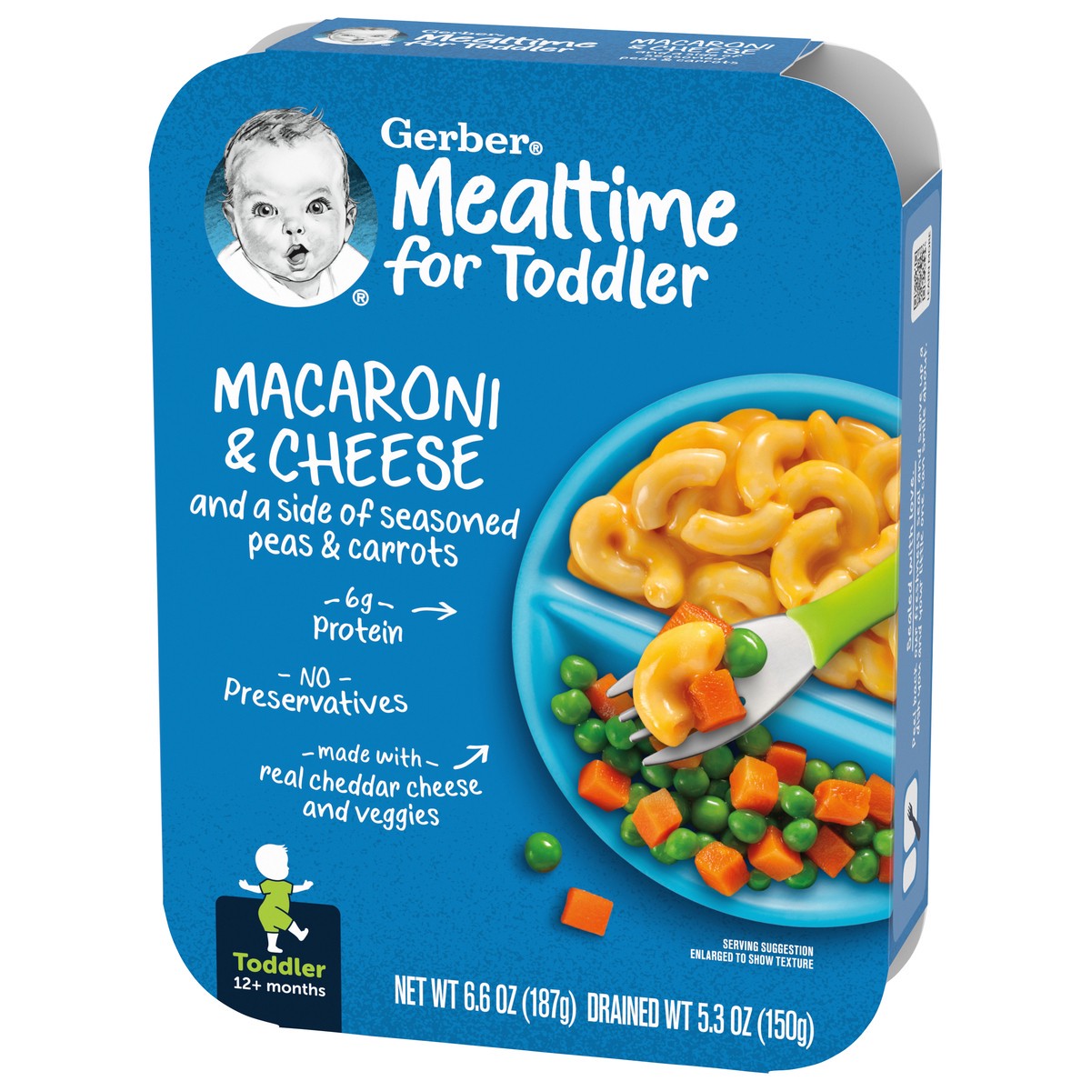 slide 7 of 9, Gerber Mealtime for Toddler, Macaroni and Cheese with Seasoned Peas and Carrots Toddler Food, 6.6 oz Tray, 6.6 oz