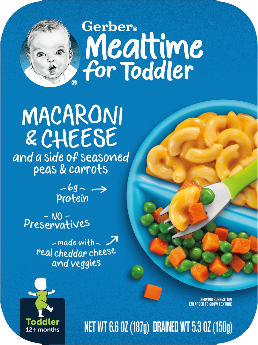 slide 2 of 9, Gerber Mealtime for Toddler, Macaroni and Cheese with Seasoned Peas and Carrots Toddler Food, 6.6 oz Tray, 6.6 oz