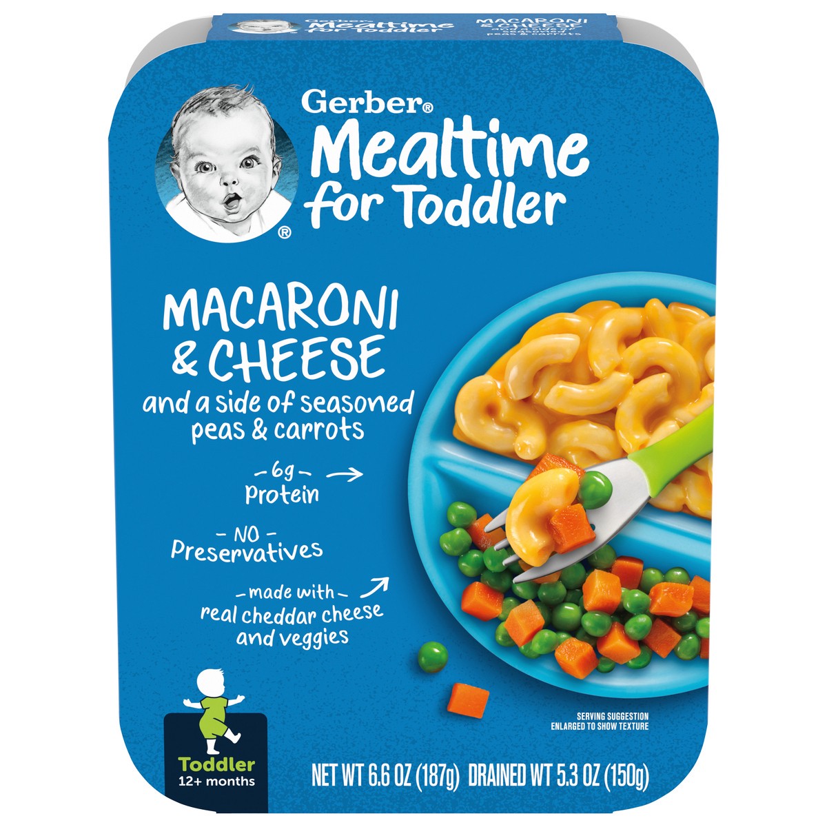 slide 1 of 9, Gerber Mealtime for Toddler, Macaroni and Cheese with Seasoned Peas and Carrots Toddler Food, 6.6 oz Tray, 6.6 oz