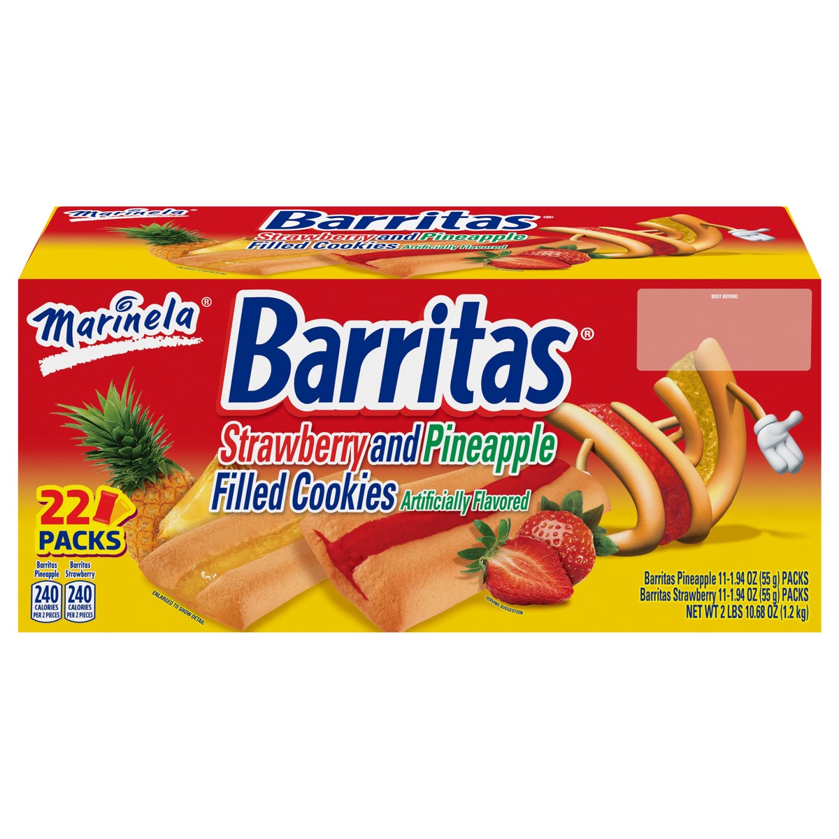 slide 1 of 5, Marinela Barritas Strawberry And Pineapple Filled Cookies, 22 count, 22 ct