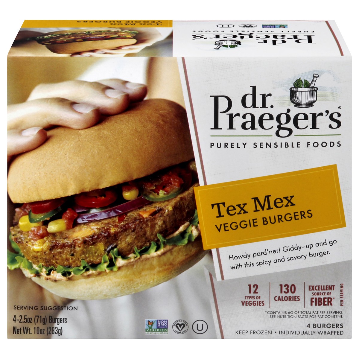 slide 1 of 9, Dr. Praeger's Tex Mex Veggie Burgers 4 ea, 4 ct