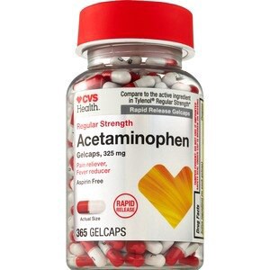 slide 1 of 1, CVS Health Regular Strength Acetaminophen Pain Reliever & Fever Reducer 325 Mg Gelcaps, 365 Ct, 1 ct