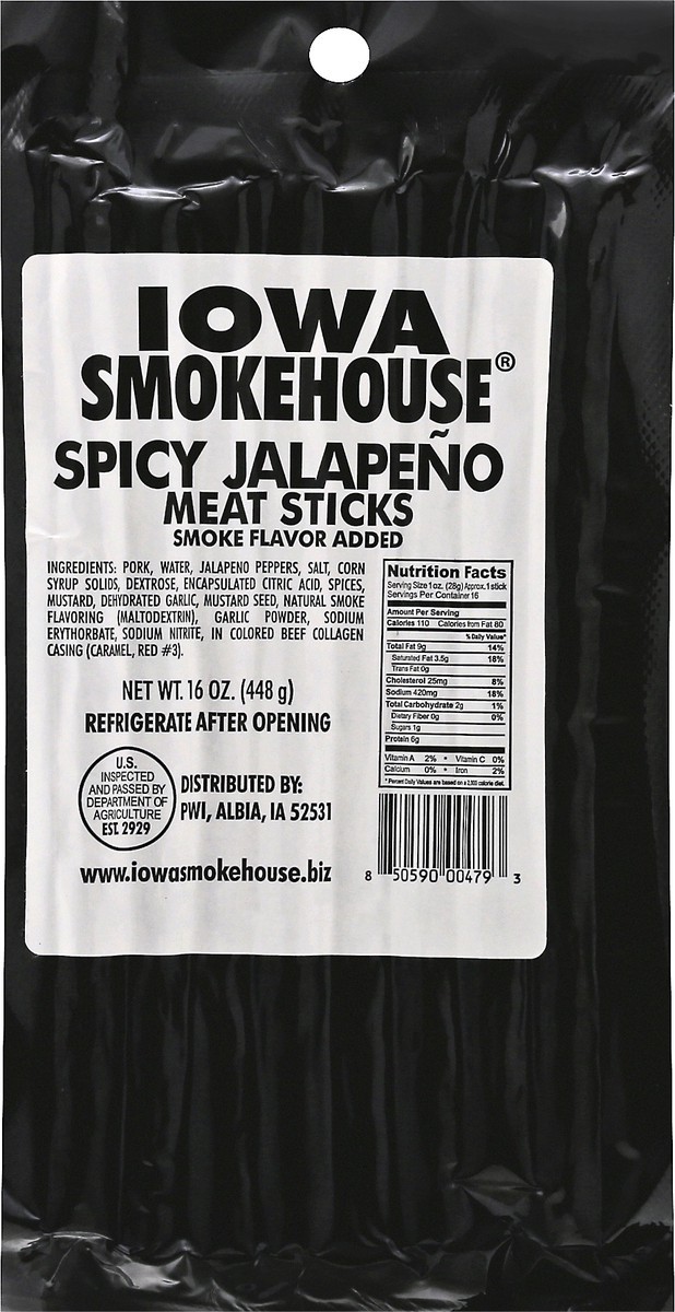 slide 10 of 13, Iowa Smokehouse Spicy Jalapeno Meat Sticks 16 oz, 16 oz