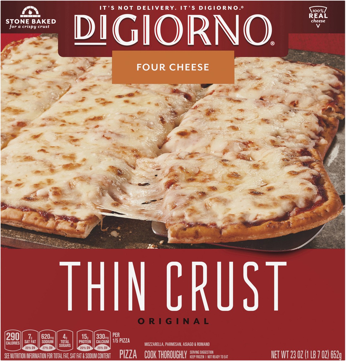 slide 7 of 12, DIGIORNO Frozen Pizza - Four Cheese Pizza - Original Thin Crust Pizza, 1 ct