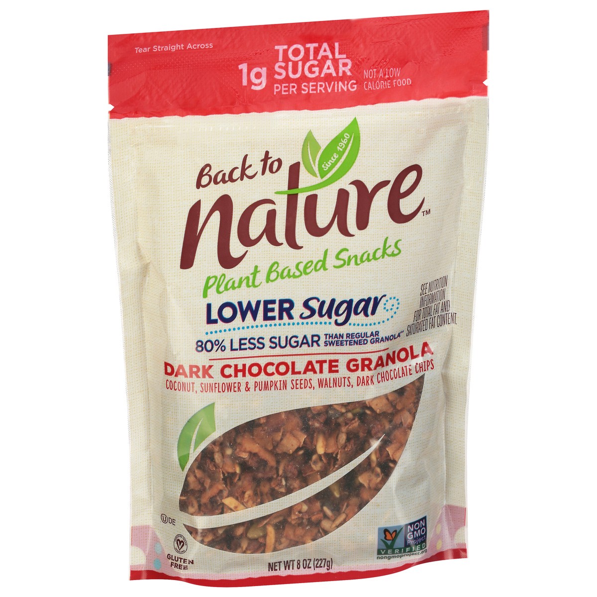 slide 2 of 9, Back to Nature Lower Sugar Dark Chocolate Granola 8 oz, 8 oz