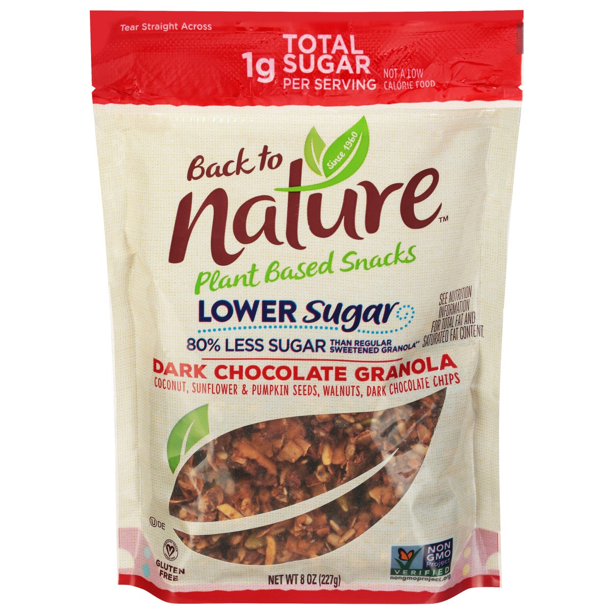 slide 1 of 9, Back to Nature Lower Sugar Dark Chocolate Granola 8 oz, 8 oz