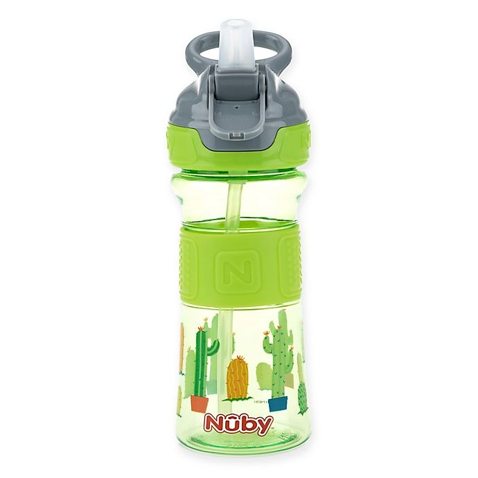 slide 1 of 2, Nuby Push-Button Flip-It Toddler Spout Cup - Green, 12 oz